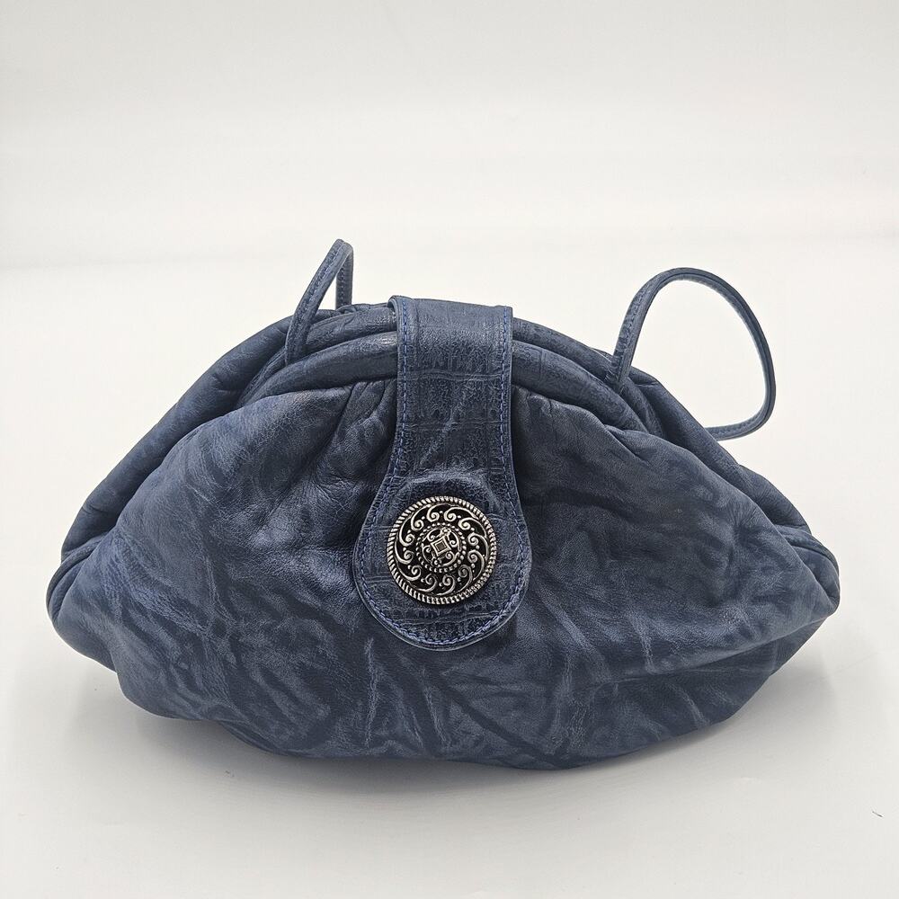 Hala Vintage Blue Slouchy Pouch Leather Crossbody Bag Retro 80s 90s Boho Chic